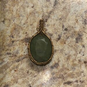 Unisex green emerald hand wrapped pendant